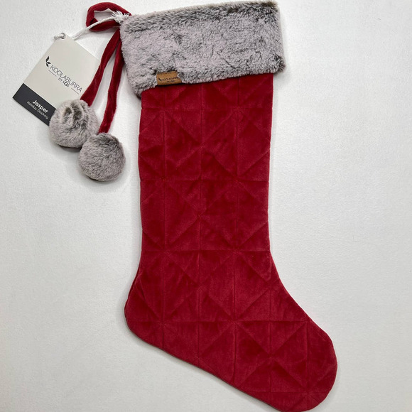 Koolaburra Ugg Red Jasper Christmas Stocking Faux Fur Trim & Pom Poms 21" NWT - Picture 1 of 5